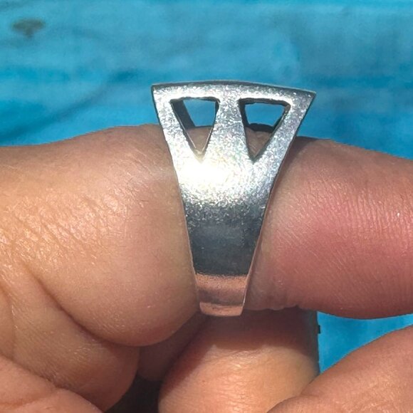 Vintage Sterling Silver Ring With Turquoise Inlay & Geometric Cutouts Size 7 - Picture 3 of 8